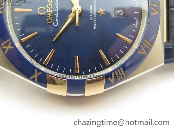 0409 Chic Constellation 131.33.41.21.03.001 SS RG TW Best Edition Blue Dial On Gummy Strap A 7872